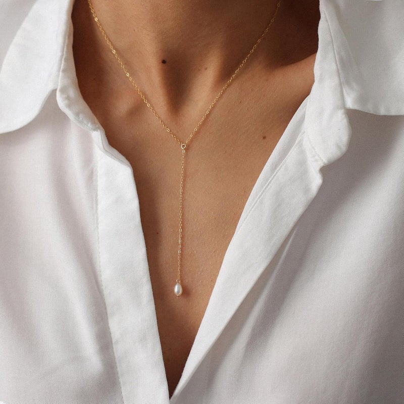 Treasure Bender Lariat Gold Necklace for Women Dainty Long 14K Gold Plated Y-Shaped Body Chain Choker Necklace Trendy Non Tarnish Pendant Simple Layered Necklaces Gold Jewelry for Women Set Gift - Image 5